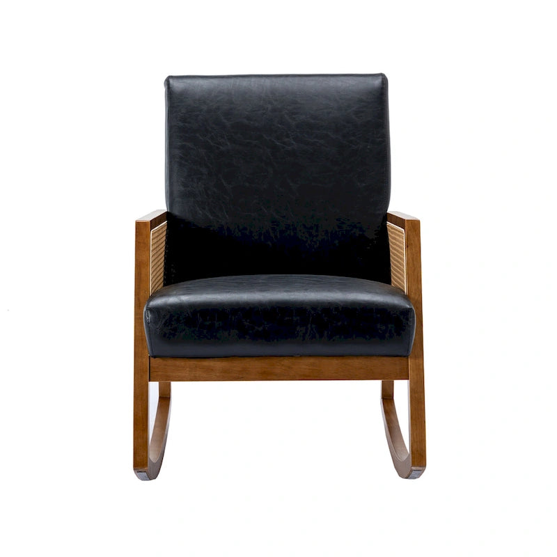 Fauteuil à bascule moderne SEYNAR en cuir PU avec accoudoirs en rotin