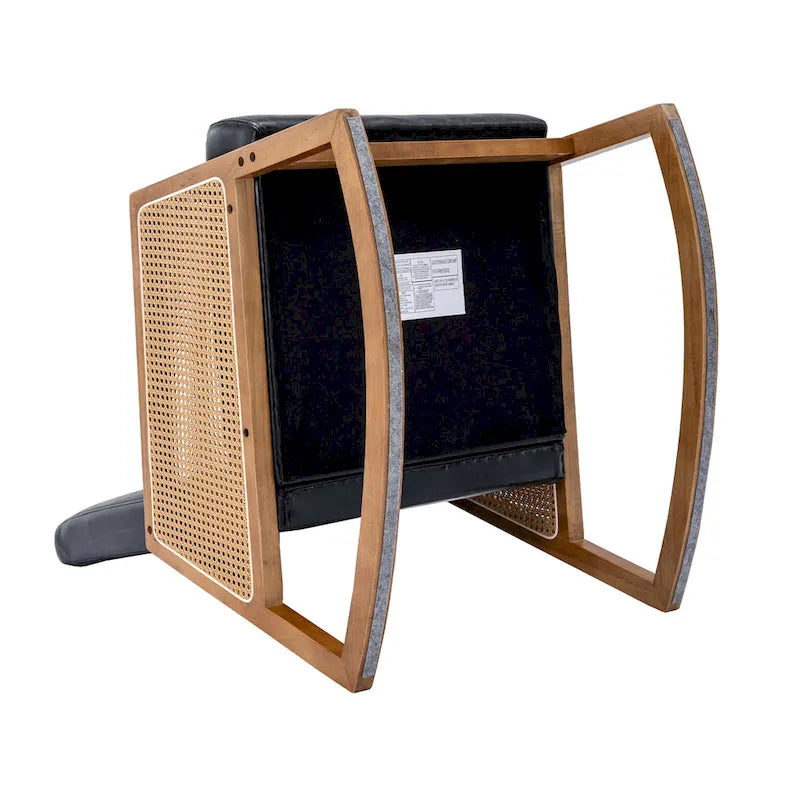 Fauteuil à bascule moderne SEYNAR en cuir PU avec accoudoirs en rotin
