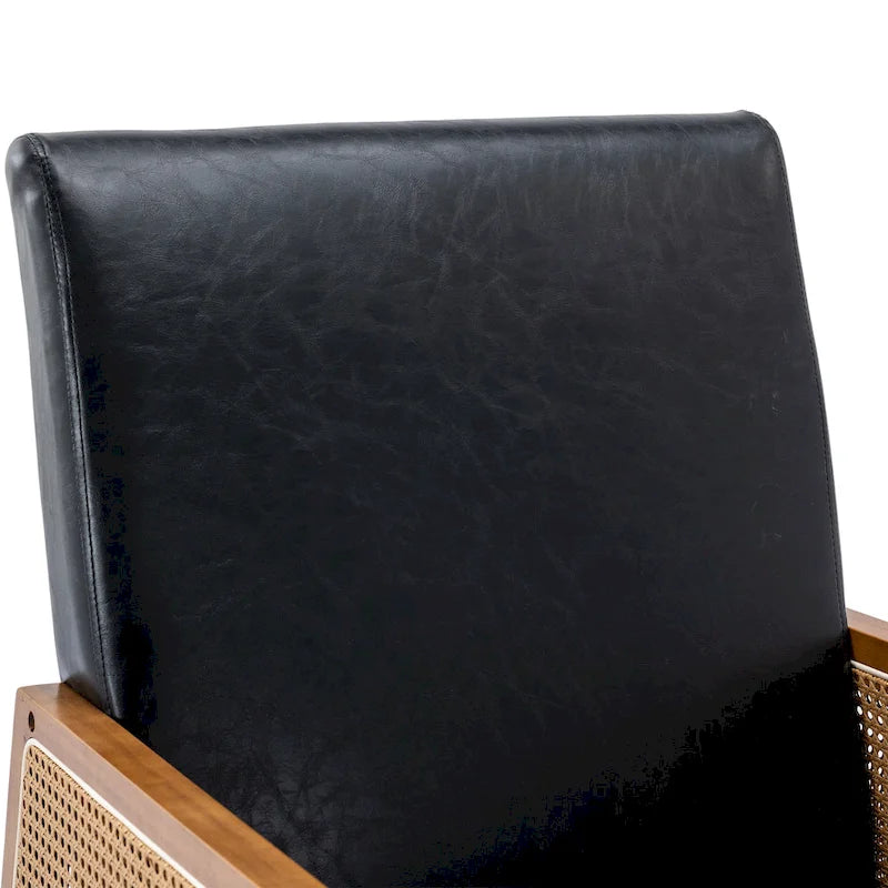 Fauteuil à bascule moderne SEYNAR en cuir PU avec accoudoirs en rotin