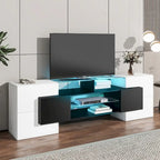 Meuble TV Merax avec 2 étagères en verre illuminées, meuble TV laqué brillant pour téléviseurs jusqu'à 80 pouces - n/a