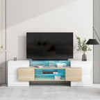 Meuble TV Merax avec 2 étagères en verre illuminées, meuble TV laqué brillant pour téléviseurs jusqu'à 80 pouces - n/a