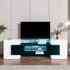 Meuble TV Merax avec 2 étagères en verre illuminées, meuble TV laqué brillant pour téléviseurs jusqu'à 80 pouces - n/a