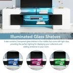 Meuble TV Merax avec 2 étagères en verre illuminées, meuble TV laqué brillant pour téléviseurs jusqu'à 80 pouces - n/a