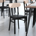 Chaises de salle à manger en bouleau et noyer, dossier en bois et assise en vinyle, hauteur bar, lot de 2