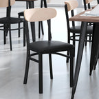 Chaises de salle à manger en bouleau et noyer, dossier en bois et assise en vinyle, hauteur bar, lot de 2