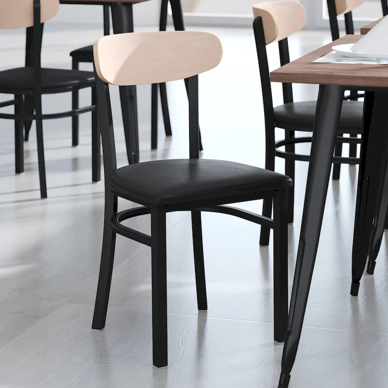 Chaises de salle à manger en bouleau et noyer, dossier en bois et assise en vinyle, hauteur bar, lot de 2