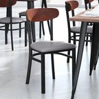 Chaises de salle à manger en bouleau et noyer, dossier en bois et assise en vinyle, hauteur bar, lot de 2