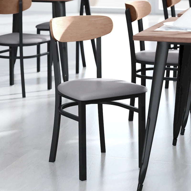 Chaises de salle à manger en bouleau et noyer, dossier en bois et assise en vinyle, hauteur bar, lot de 2