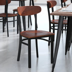 Chaises de salle à manger en bouleau et noyer, dossier en bois et assise en vinyle, hauteur bar, lot de 2