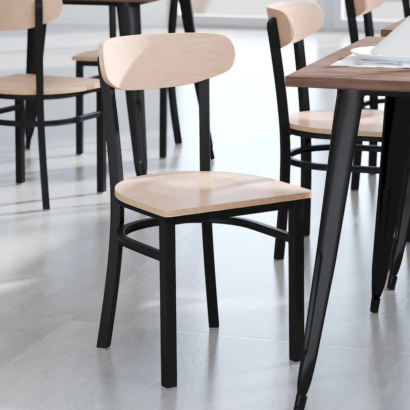 Chaises de salle à manger en bouleau et noyer, dossier en bois et assise en vinyle, hauteur bar, lot de 2