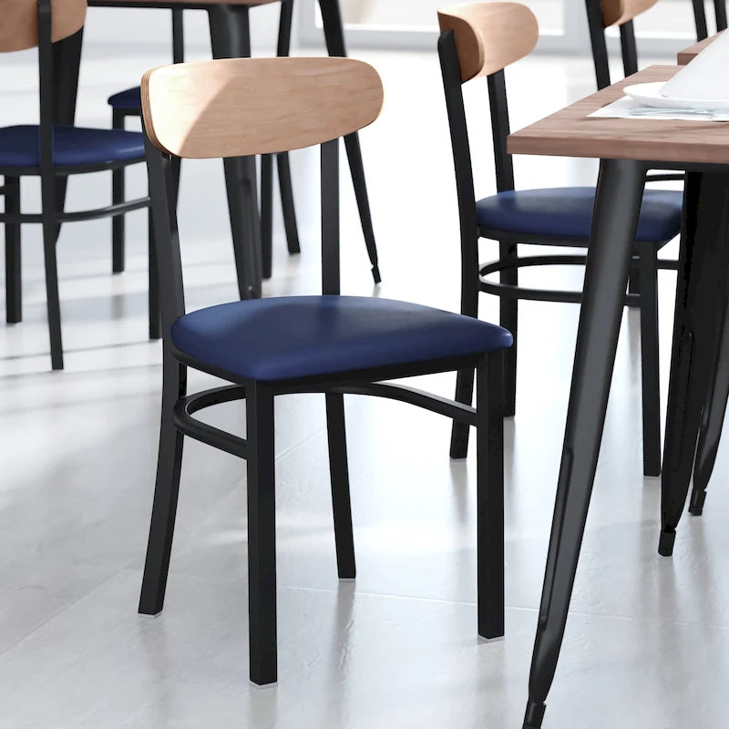 Chaises de salle à manger en bouleau et noyer, dossier en bois et assise en vinyle, hauteur bar, lot de 2
