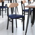 Chaises de salle à manger en bouleau et noyer, dossier en bois et assise en vinyle, hauteur bar, lot de 2