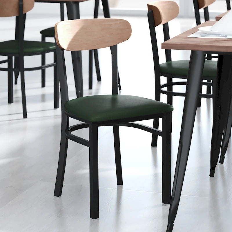 Chaises de salle à manger en bouleau et noyer, dossier en bois et assise en vinyle, hauteur bar, lot de 2
