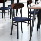 Chaises de salle à manger en bouleau et noyer, dossier en bois et assise en vinyle, hauteur bar, lot de 2