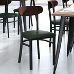 Chaises de salle à manger en bouleau et noyer, dossier en bois et assise en vinyle, hauteur bar, lot de 2