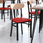 Chaises de salle à manger en bouleau et noyer, dossier en bois et assise en vinyle, hauteur bar, lot de 2