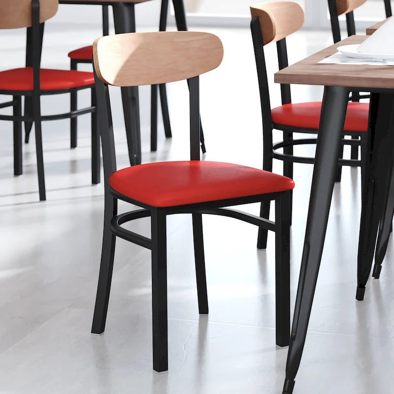 Chaises de salle à manger en bouleau et noyer, dossier en bois et assise en vinyle, hauteur bar, lot de 2