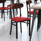 Chaises de salle à manger en bouleau et noyer, dossier en bois et assise en vinyle, hauteur bar, lot de 2