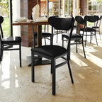 Chaises de salle à manger en bouleau et noyer, dossier en bois et assise en vinyle, hauteur bar, lot de 2