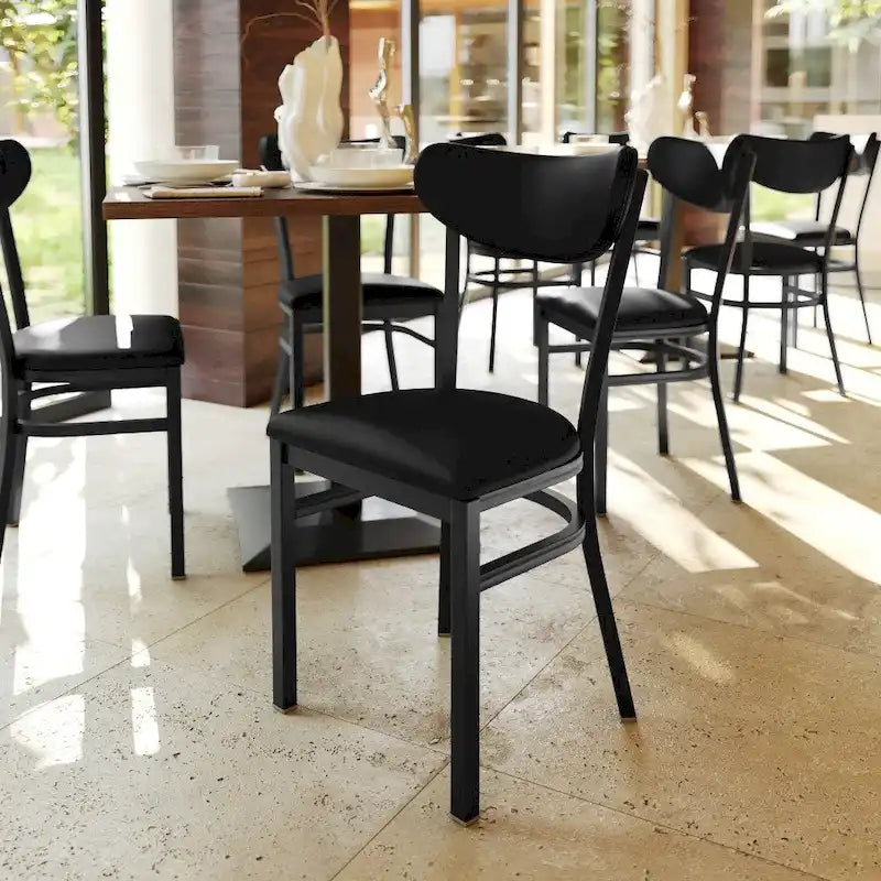 Chaises de salle à manger en bouleau et noyer, dossier en bois et assise en vinyle, hauteur bar, lot de 2