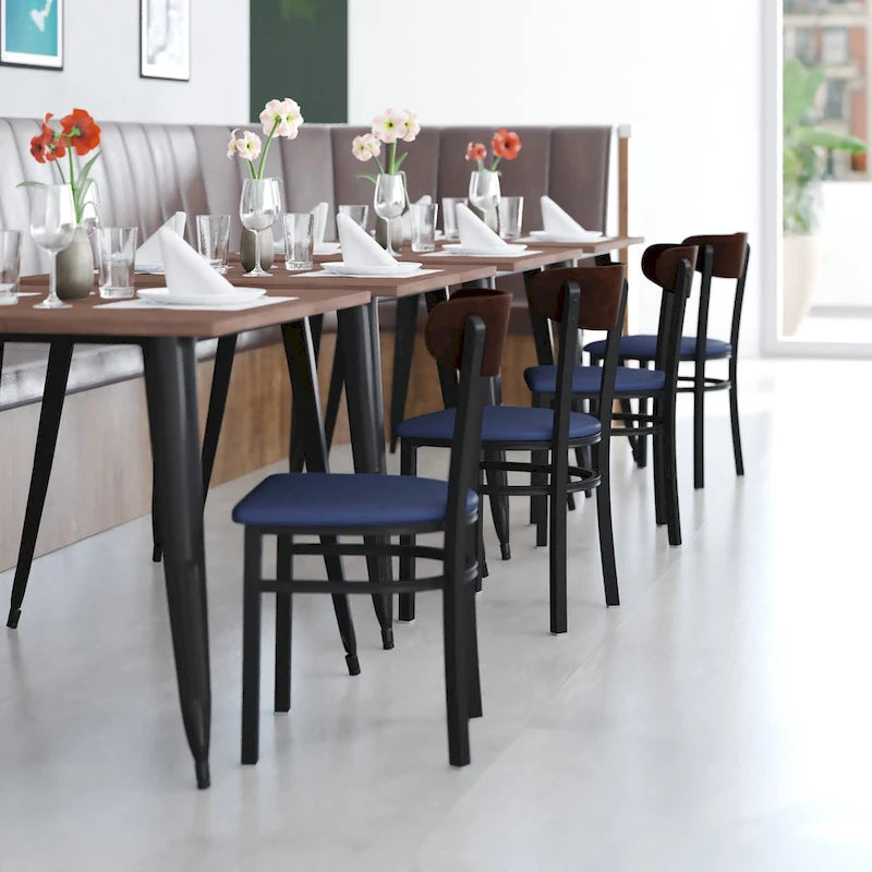Chaises de salle à manger en bouleau et noyer, dossier en bois et assise en vinyle, hauteur bar, lot de 2