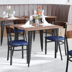 Chaises de salle à manger en bouleau et noyer, dossier en bois et assise en vinyle, hauteur bar, lot de 2