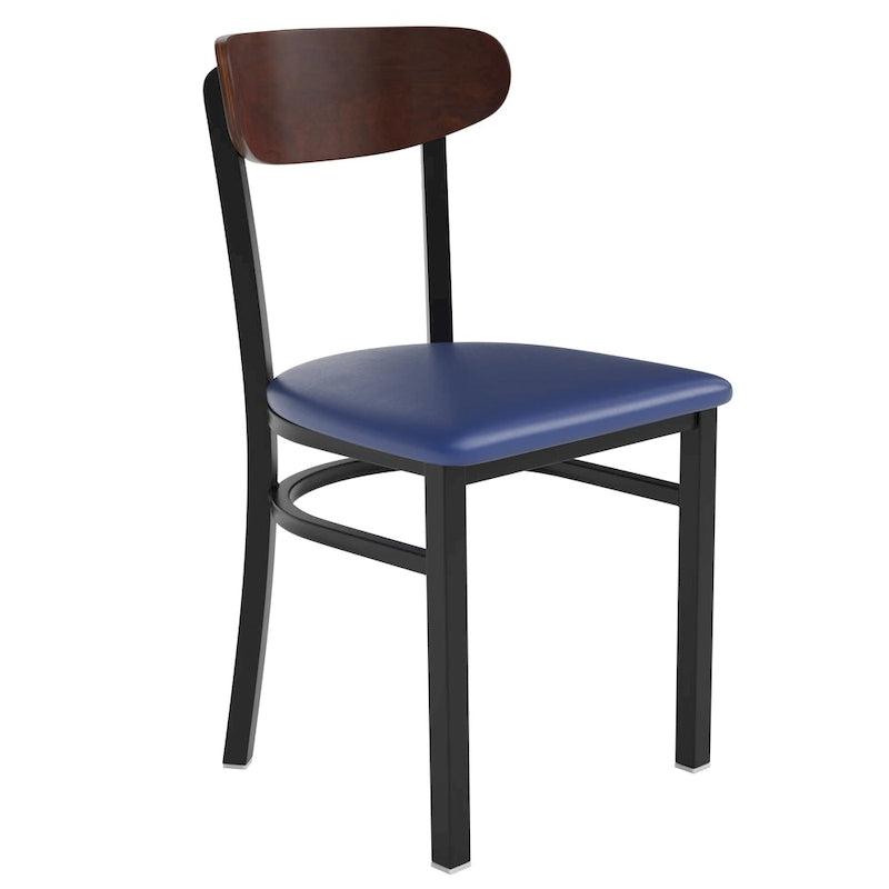 Chaises de salle à manger en bouleau et noyer, dossier en bois et assise en vinyle, hauteur bar, lot de 2