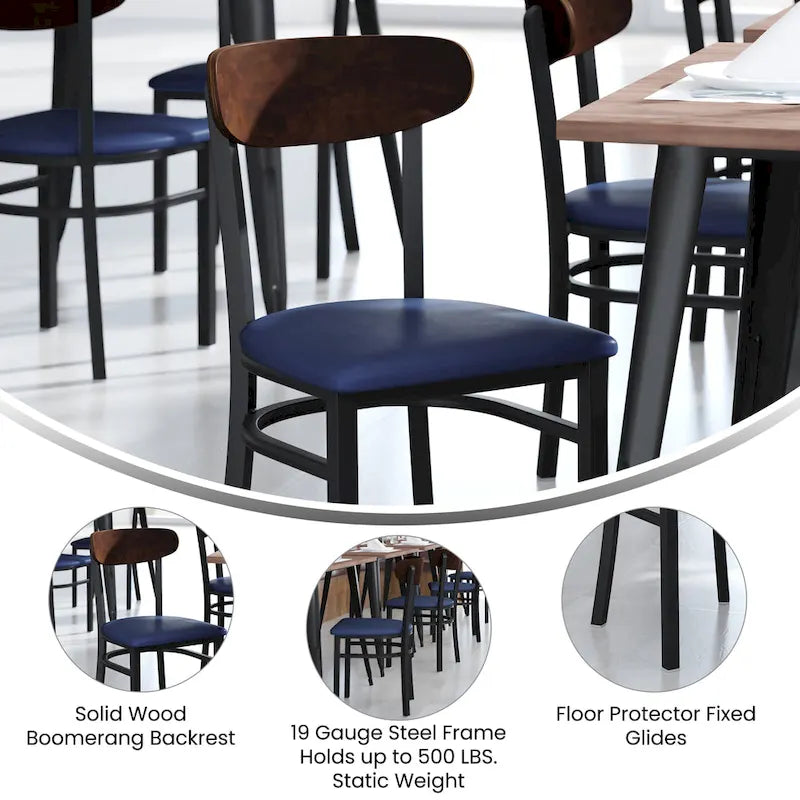 Chaises de salle à manger en bouleau et noyer, dossier en bois et assise en vinyle, hauteur bar, lot de 2