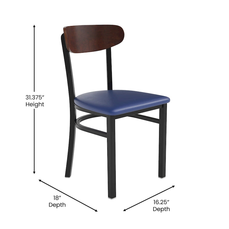 Chaises de salle à manger en bouleau et noyer, dossier en bois et assise en vinyle, hauteur bar, lot de 2