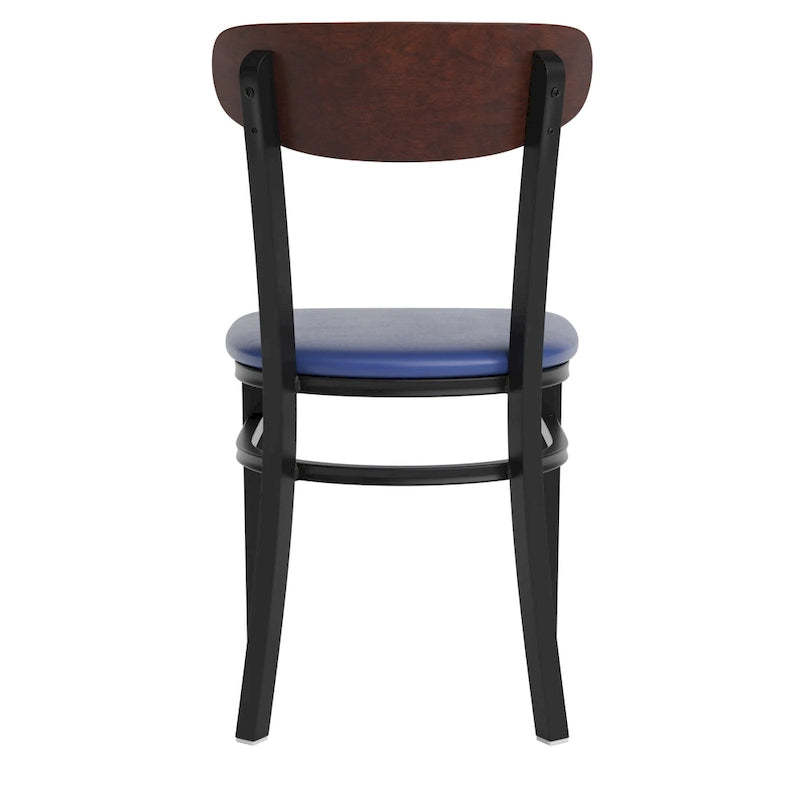 Chaises de salle à manger en bouleau et noyer, dossier en bois et assise en vinyle, hauteur bar, lot de 2