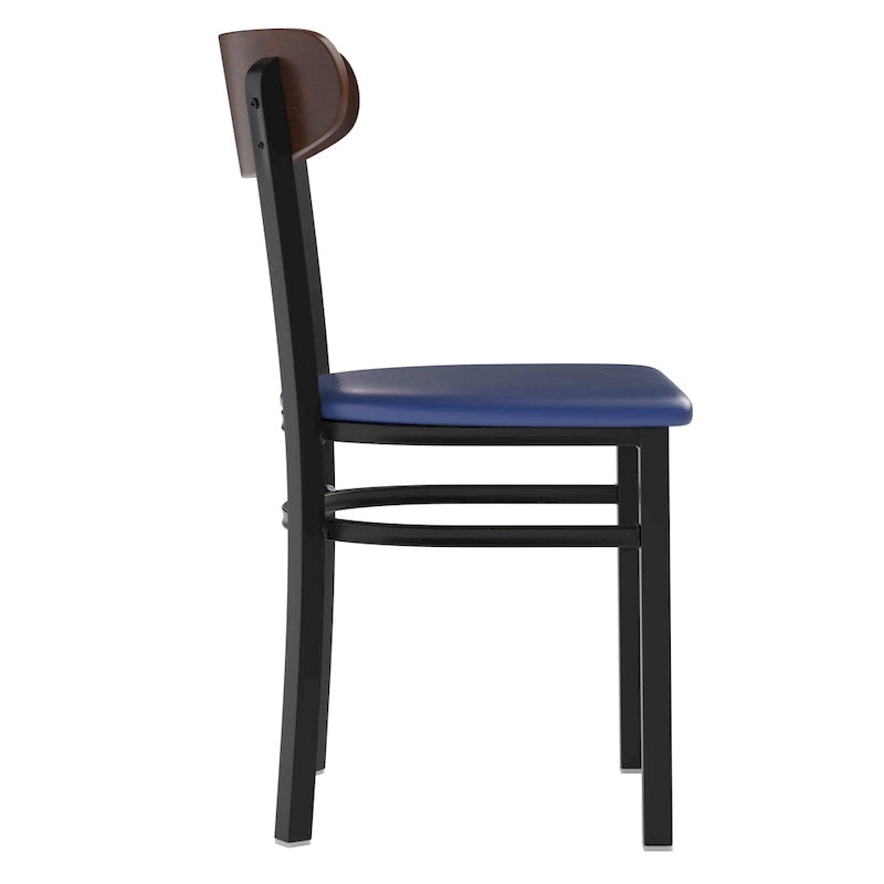 Chaises de salle à manger en bouleau et noyer, dossier en bois et assise en vinyle, hauteur bar, lot de 2