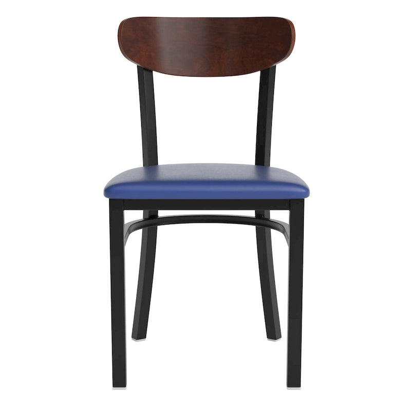 Chaises de salle à manger en bouleau et noyer, dossier en bois et assise en vinyle, hauteur bar, lot de 2