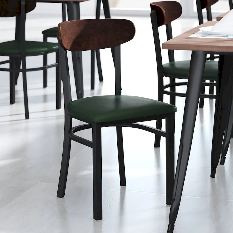 Chaises de salle à manger en bouleau et noyer, dossier en bois et assise en vinyle, hauteur bar, lot de 2