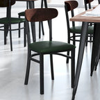 Chaises de salle à manger en bouleau et noyer, dossier en bois et assise en vinyle, hauteur bar, lot de 2
