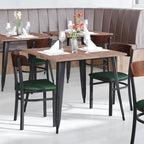 Chaises de salle à manger en bouleau et noyer, dossier en bois et assise en vinyle, hauteur bar, lot de 2