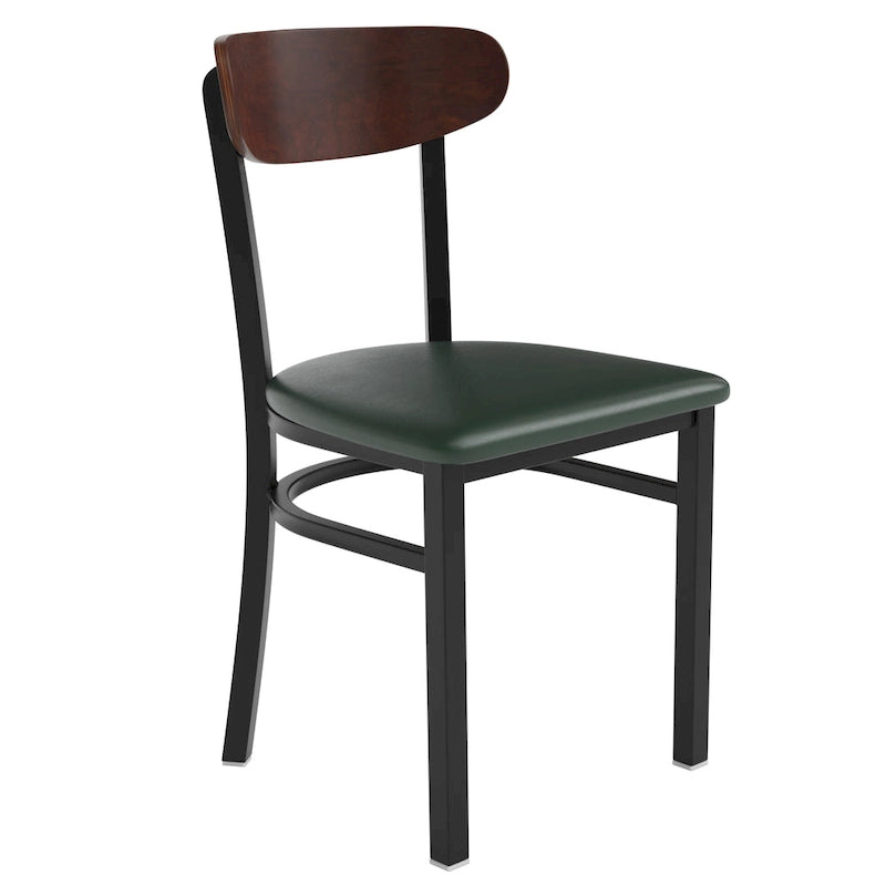 Chaises de salle à manger en bouleau et noyer, dossier en bois et assise en vinyle, hauteur bar, lot de 2