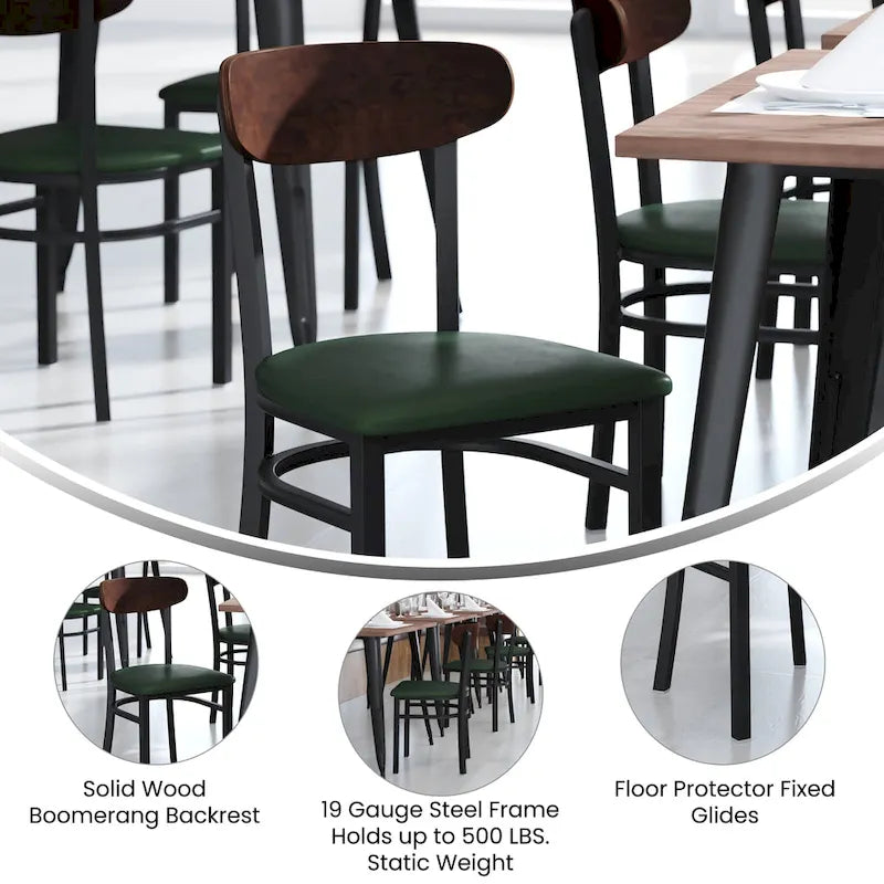 Chaises de salle à manger en bouleau et noyer, dossier en bois et assise en vinyle, hauteur bar, lot de 2