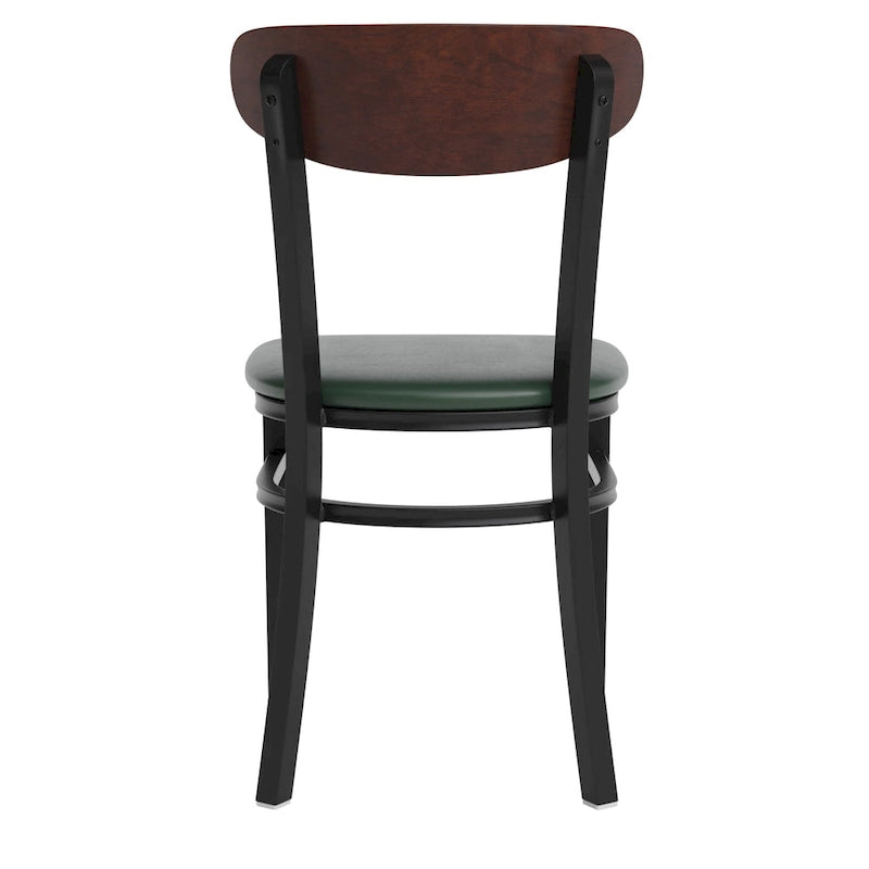 Chaises de salle à manger en bouleau et noyer, dossier en bois et assise en vinyle, hauteur bar, lot de 2
