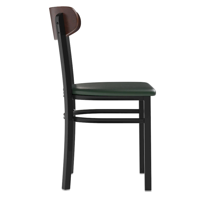 Chaises de salle à manger en bouleau et noyer, dossier en bois et assise en vinyle, hauteur bar, lot de 2