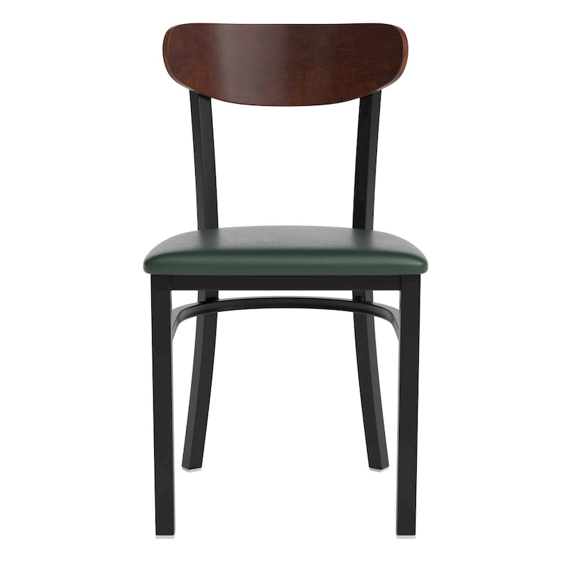 Chaises de salle à manger en bouleau et noyer, dossier en bois et assise en vinyle, hauteur bar, lot de 2