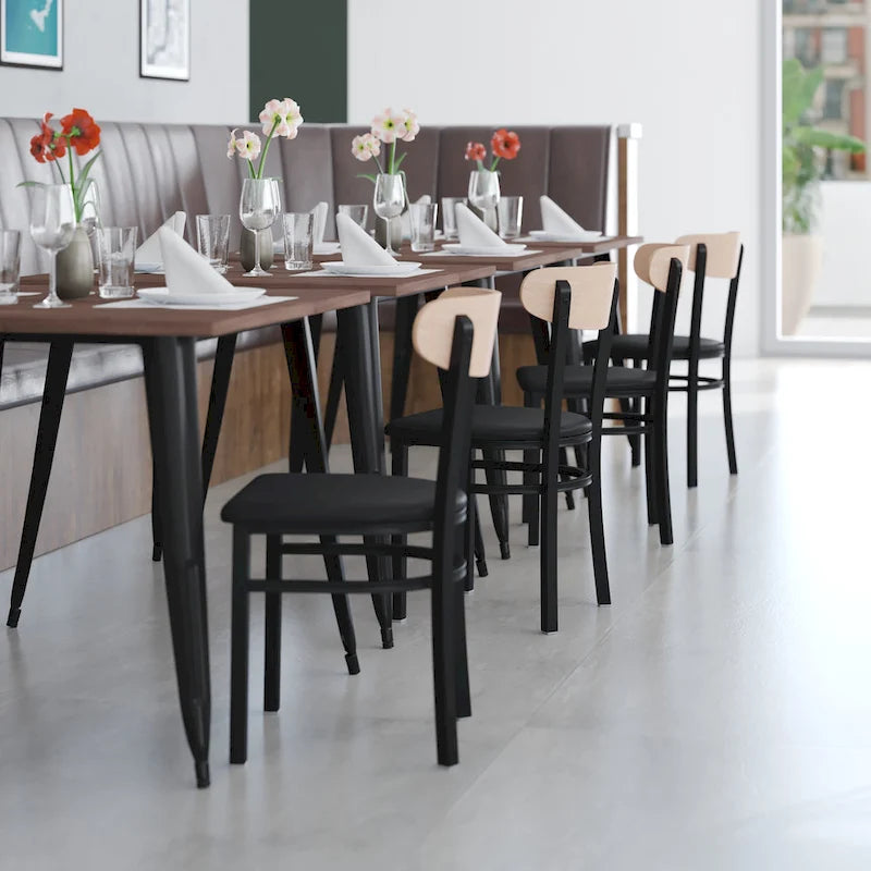 Chaises de salle à manger en bouleau et noyer, dossier en bois et assise en vinyle, hauteur bar, lot de 2