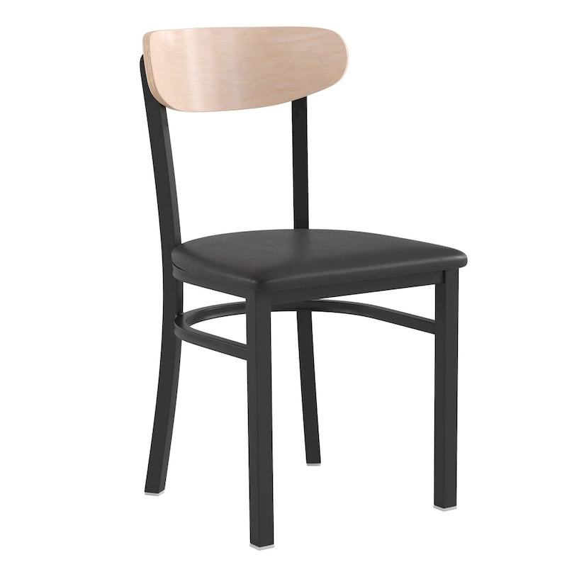 Chaises de salle à manger en bouleau et noyer, dossier en bois et assise en vinyle, hauteur bar, lot de 2