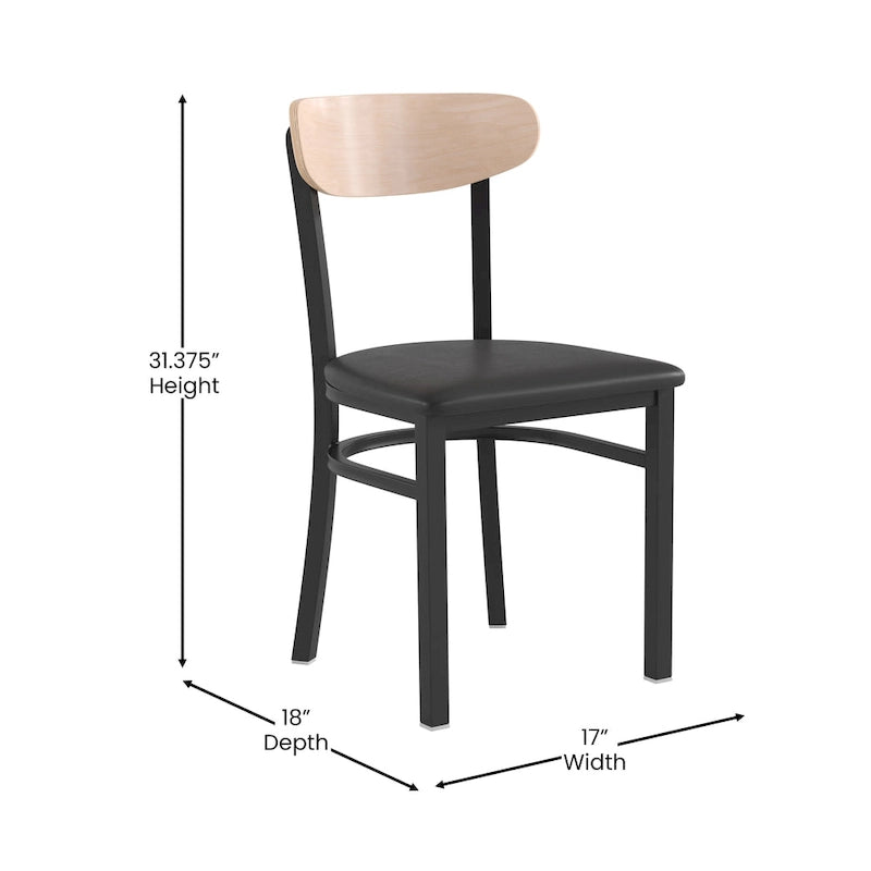 Chaises de salle à manger en bouleau et noyer, dossier en bois et assise en vinyle, hauteur bar, lot de 2