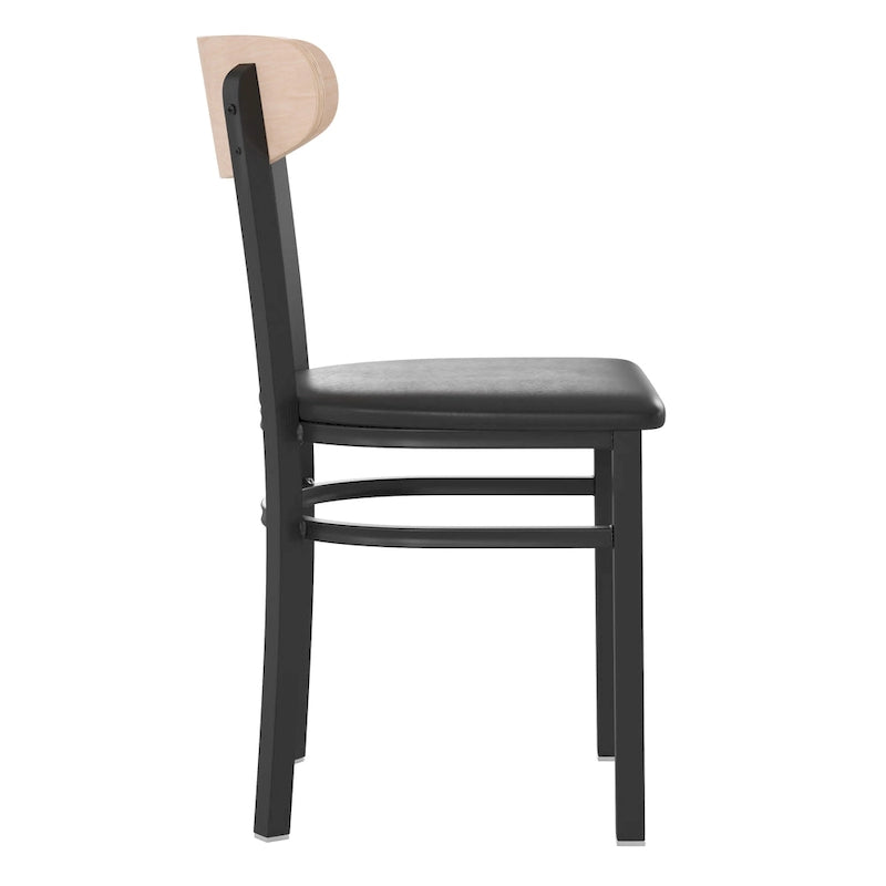 Chaises de salle à manger en bouleau et noyer, dossier en bois et assise en vinyle, hauteur bar, lot de 2