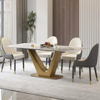 Table à manger moderne en marbre avec piédestal en V, table de cuisine en ardoise