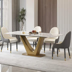 Table à manger moderne en marbre avec piédestal en V, table de cuisine en ardoise
