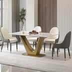 Table à manger moderne en marbre avec piédestal en V, table de cuisine en ardoise