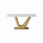 Table à manger moderne en marbre avec piédestal en V, table de cuisine en ardoise