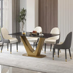 Table à manger moderne en marbre avec piédestal en V, table de cuisine en ardoise