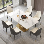 Table à manger moderne en marbre avec piédestal en V, table de cuisine en ardoise